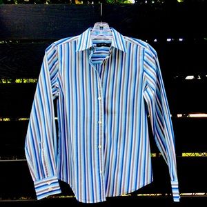 The Limited blue and grey striped button down 100% cotton shirt XS